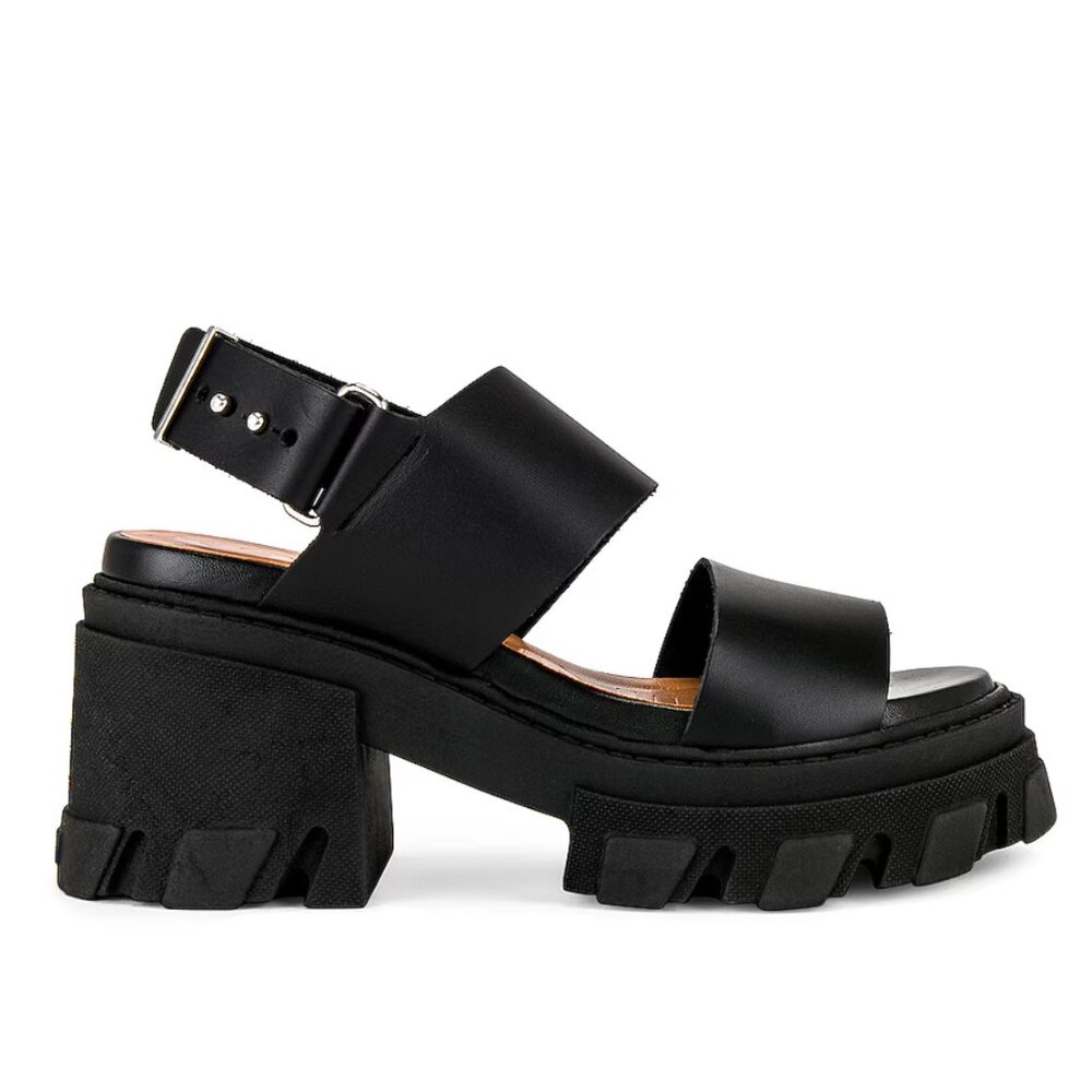 Ganni | Cleated High Heel Platform Sandal in Black Leather